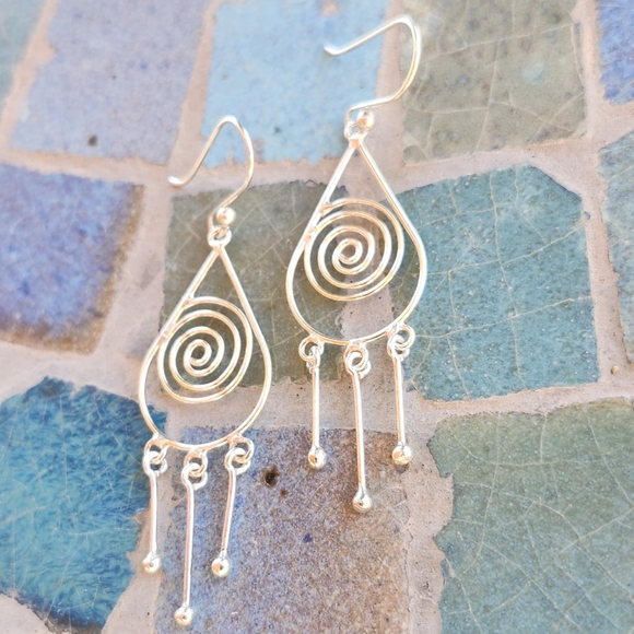 Sterling Silver Swirl dangle earrings - Picture 7 of 14